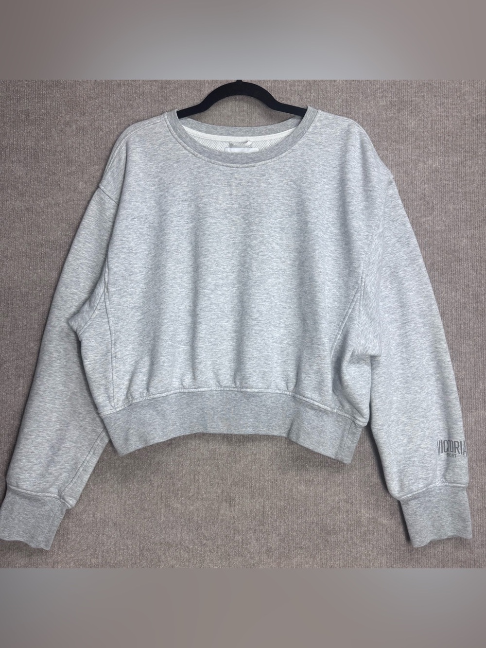 Victoria’s Secret Sport Cropped Sweatshirt Gray Crewneck Dolman Sleeve Large